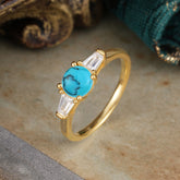 Round Cut Classic Turquoise Engagement Ring Three Stone Wedding Ring